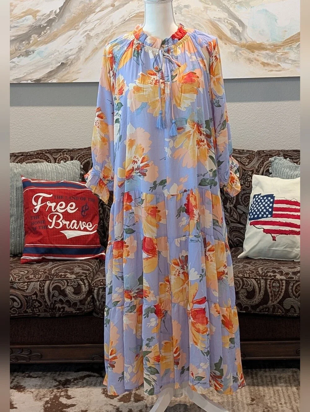 Lavender Floral Tiered Dress - Picture 1 of 6